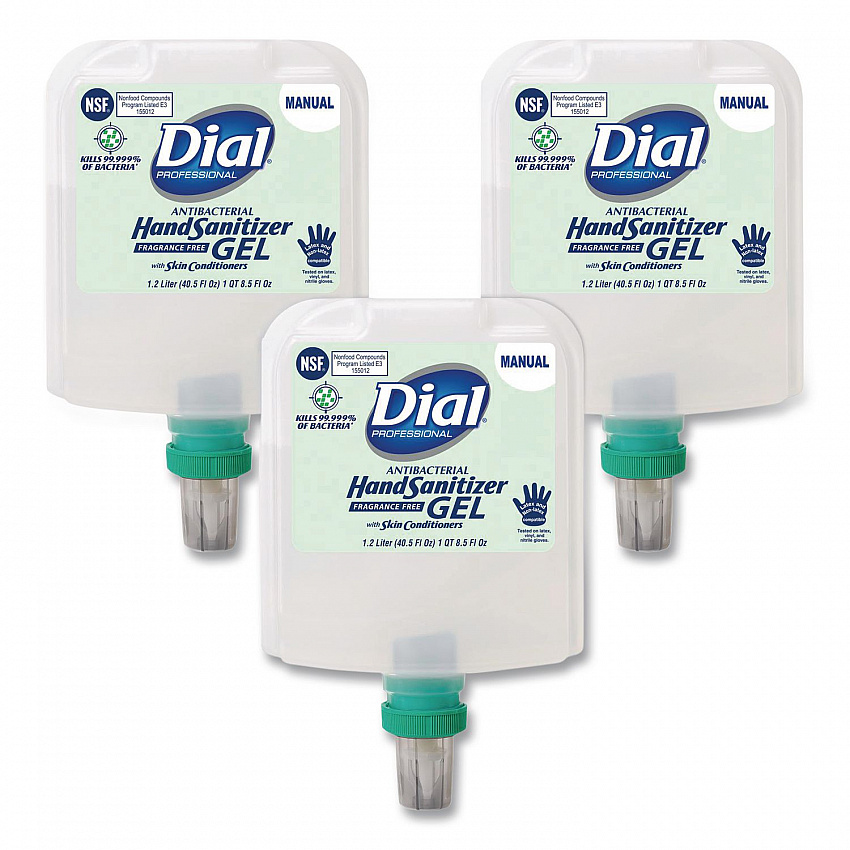 Antibacterial Gel Hand Sanitizer Refill for Dial 1700 Dispenser, 1.2 L Refill, Fragrance-Free, 3/Carton (19711)