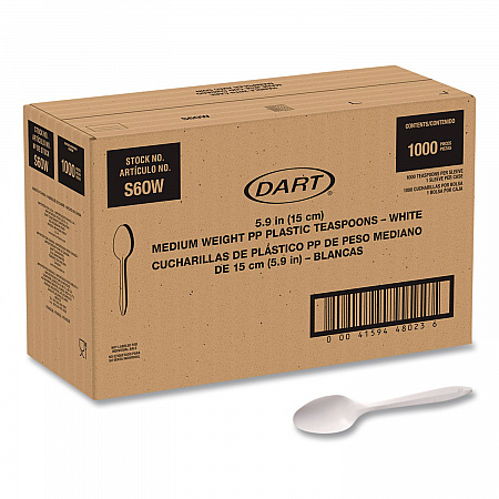 Style Setter Medium Weight Polypropylene Cutlery, Teaspoon, Plastic, White, 1,000/Carton (S6OW)