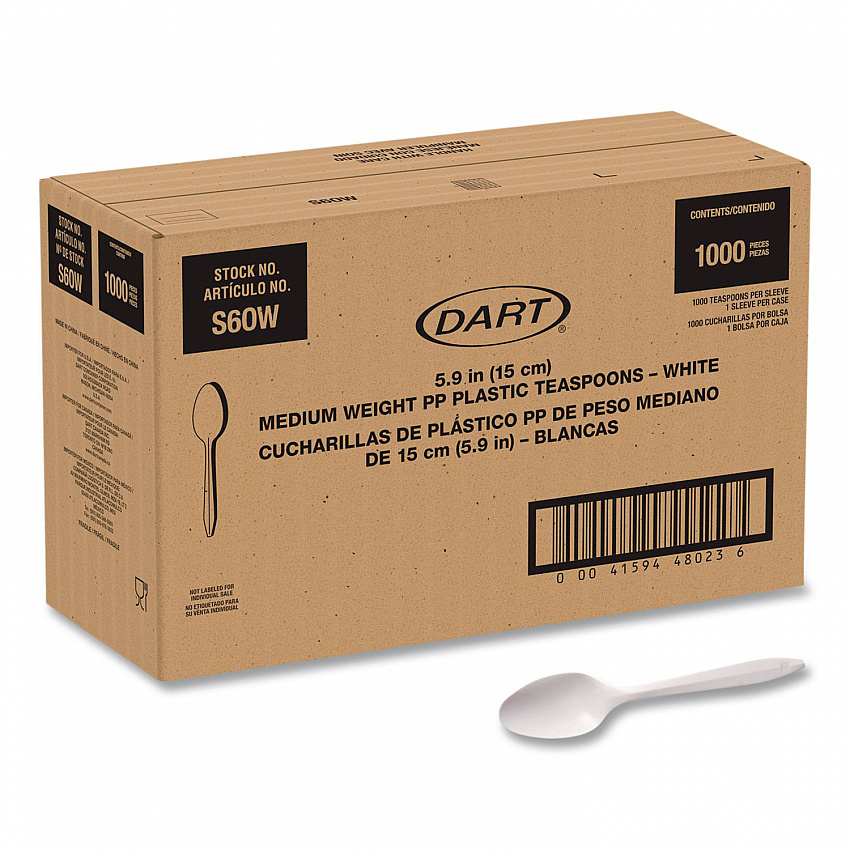 Style Setter Medium Weight Polypropylene Cutlery, Teaspoon, Plastic, White, 1,000/Carton (S6OW)