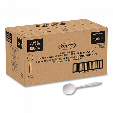 Style Setter Medium Weight Polypropylene Cutlery, Soup Spoon, Plastic, White, 1,000/Carton (SU6OW)