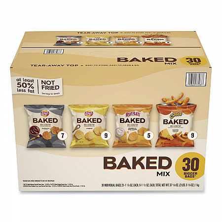 Baked Variety Pack, Baked Cheetos/Baked Lays BBQ/Baked Lays Original/Baked Ruffles Cheddar Sour Cream, 30 Bags/BX, 2 Boxes/CT (77325)