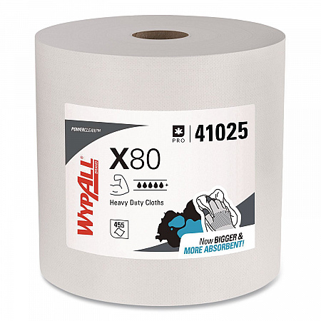 Power Clean X80 Heavy Duty Cloths, Jumbo Roll, 12.4 x 12.2, White, 455/Roll (41025)