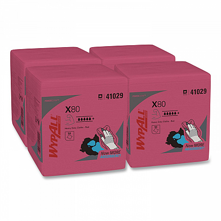 Power Clean X80 Heavy Duty Cloths, 12.5 x 12, Red, 50/Box, 4 Boxes/Carton (41029)