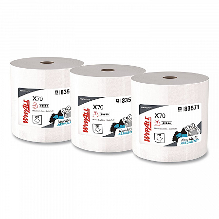 X70 Wipers in a Bucket Refills, No Bucket, 13 x 10, Unscented, White, 220/Rolls, 3 Rolls/Carton (83571)
