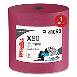 Power Clean X80 Heavy Duty Cloths, Jumbo Roll, Perforated,12.4 x 12.2, Red, 455 Wipers/Roll (41055)