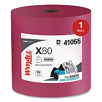 Power Clean X80 Heavy Duty Cloths, Jumbo Roll, Perforated,12.4 x 12.2, Red, 455 Wipers/Roll (41055)