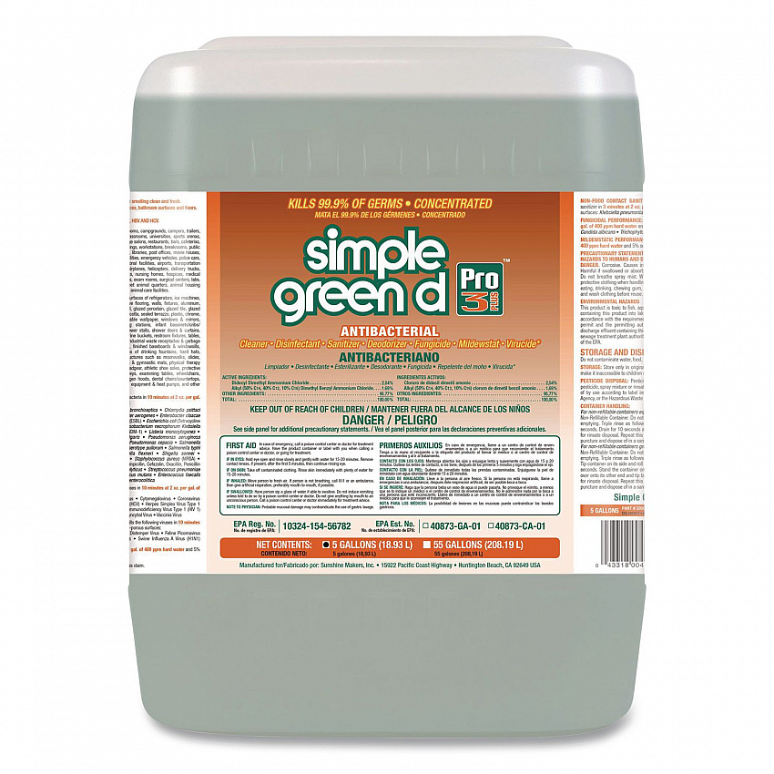 d Pro 3 Plus Antibacterial Concentrate, Herbal Scent, 5 gal Pail (3301005)