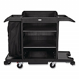 Full-Size Housekeeping Cart, Plastic, 3 Shelves, 1 Bin, 24.4 x 62.4 x 49, Black (2202581)