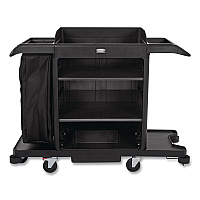 Full-Size Housekeeping Cart, Plastic, 3 Shelves, 1 Bin, 24.4 x 62.4 x 49, Black (2202581)