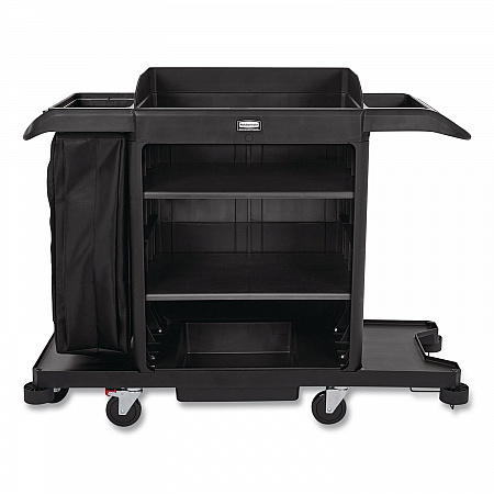 Full-Size Housekeeping Cart, Plastic, 3 Shelves, 1 Bin, 24.4 x 62.4 x 49, Black (2202581)