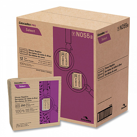 Select Dinner Napkins, 1-Ply, 16 x 15, Natural Brown, 250/Pack, 12 Packs/Carton (N055)