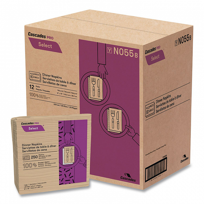 Select Dinner Napkins, 1-Ply, 16 x 15, Natural Brown, 250/Pack, 12 Packs/Carton (N055)