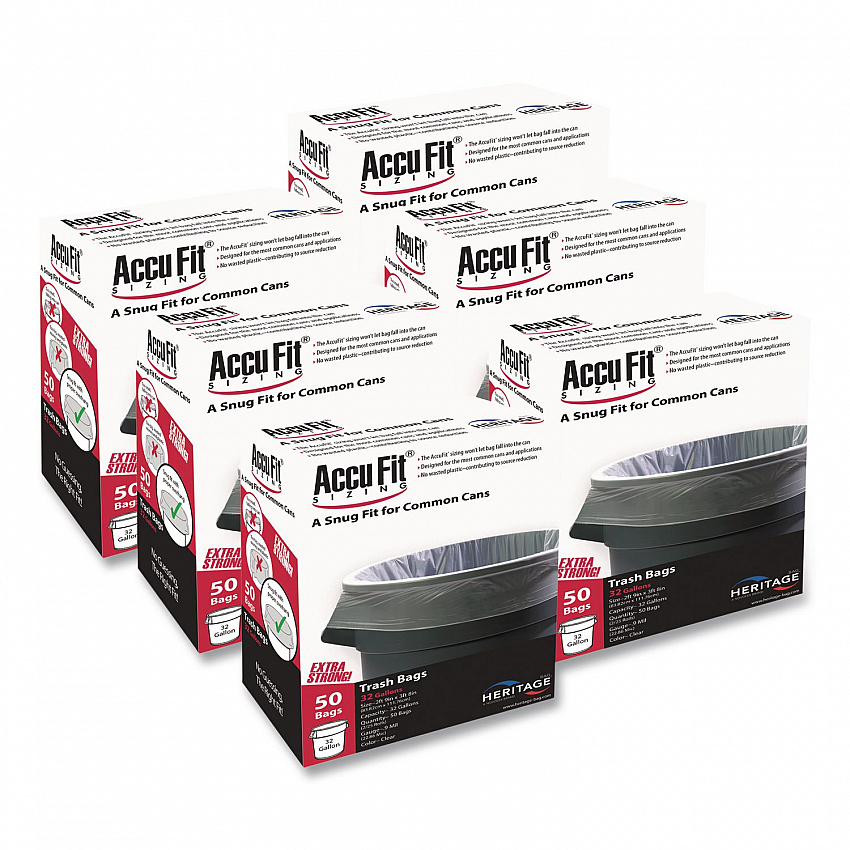 Linear Low Density Can Liners with AccuFit Sizing, 32 gal, 0.9 mil, 33" x 44", Clear, 50 Bags/Box, 6 Boxes/Carton (H6644TCRC1CT)
