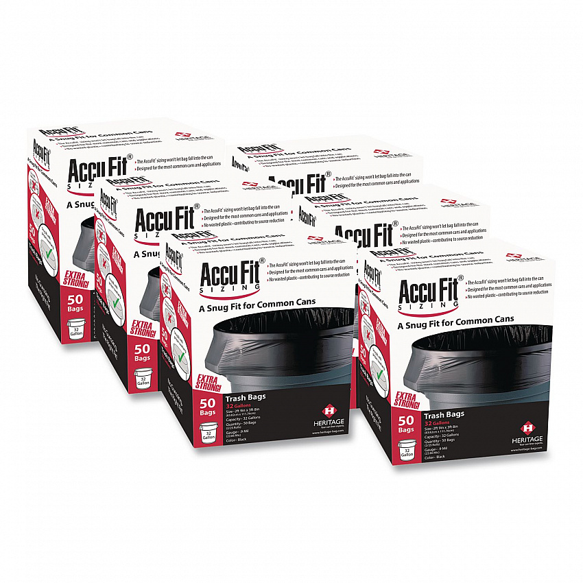 Linear Low Density Can Liners with AccuFit Sizing, 44 gal, 0.9 mil, 37" x 50", Black, 50 Bags/Box, 4 Boxes/Carton (H7450TKRC1CT)