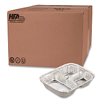 Aluminum Oblong Container with Lid, 3 Compartments, 24 oz, 8.5 x 6.38 x 1.47, Silver, 500/Carton (204535)