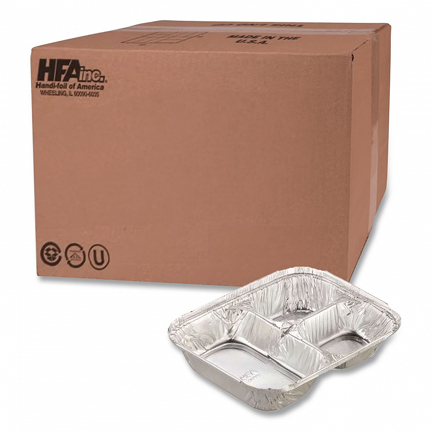 Aluminum Oblong Container with Lid, 3 Compartments, 24 oz, 8.5 x 6.38 x 1.47, Silver, 500/Carton (204535)