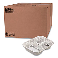 Aluminum Oblong Container with Lid, 3 Compartments, 24 oz, 8.5 x 6.38 x 1.47, Silver, 250/Carton (204535250W)