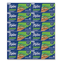 Resealable Sandwich Bags, 6.5" x 5.88", Clear, 50 Bags/Box, 12 Boxes/Carton (383179)