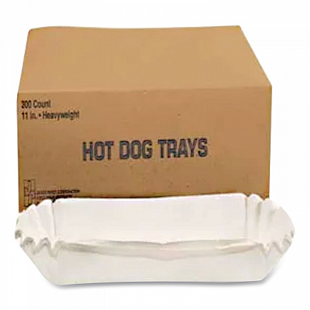 Fluted Hot Dog Trays, 6 x 2 x 2, White, Paper, 500/Sleeve, 6 Sleeves/Carton (610740)