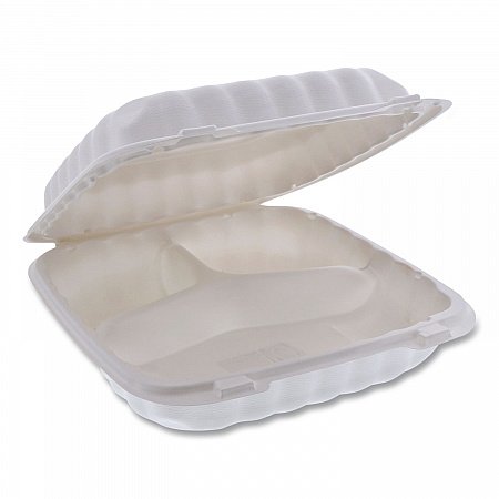 EarthChoice SmartLock Microwavable MFPP Hinged Lid Container, 3 Compartments, 9.33 x 8.88 x 3.1, White, Plastic, 120/Carton (YCN80903)