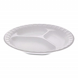 Placesetter Satin Non-Laminated Foam Dinnerware, 3-Compartment Plate, 9" dia, White, 500/Carton (0TH10011)
