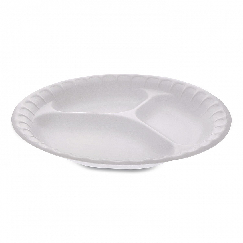 Placesetter Satin Non-Laminated Foam Dinnerware, 3-Compartment Plate, 9" dia, White, 500/Carton (0TH10011)