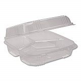 ClearView SmartLock Hinged Lid Container, 3 Compartments, 5 oz/14 oz, 8.2 x 8.3 x 2,9, Clear, Plastic, 200/Carton (YCI81123)