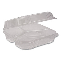 ClearView SmartLock Hinged Lid Container, 3 Compartments, 5 oz/14 oz, 8.2 x 8.3 x 2,9, Clear, Plastic, 200/Carton (YCI81123)