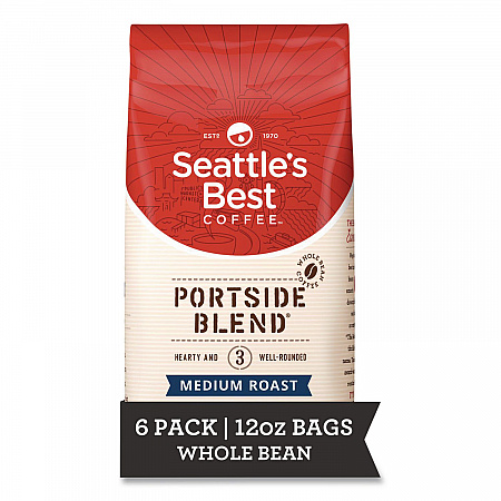 Port Side Blend Whole Bean Coffee, Medium Roast, 12 oz Bag, 6/Carton (11008570CT)