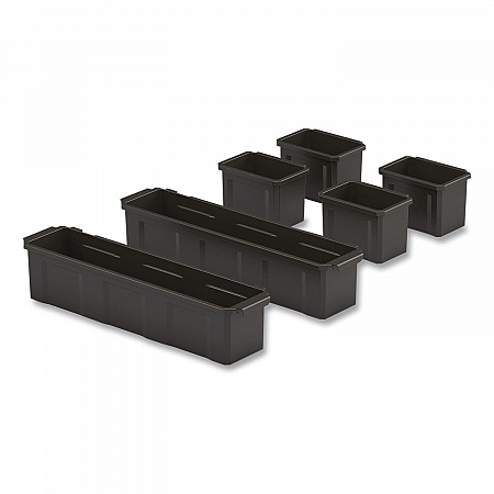Customizable Bin System for Utility Carts, 2 Large Bins, 4 Small Bins, Black (PUCBIN6)
