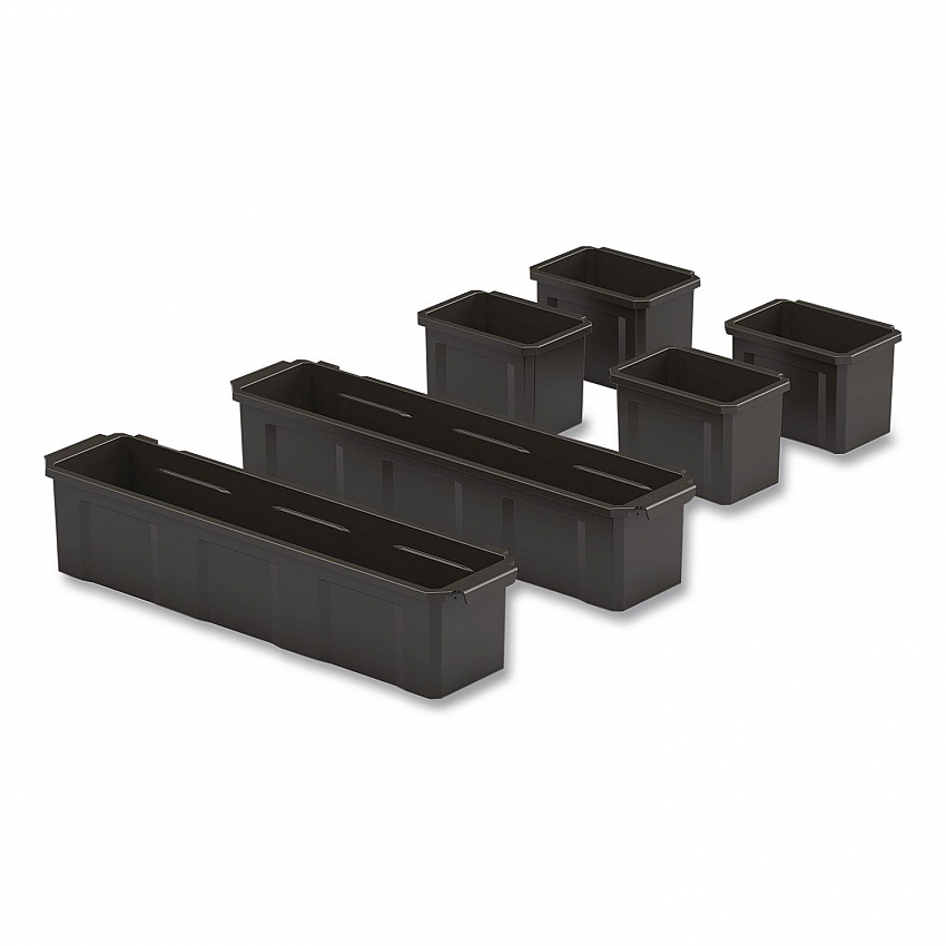 Customizable Bin System for Utility Carts, 2 Large Bins, 4 Small Bins, Black (PUCBIN6)