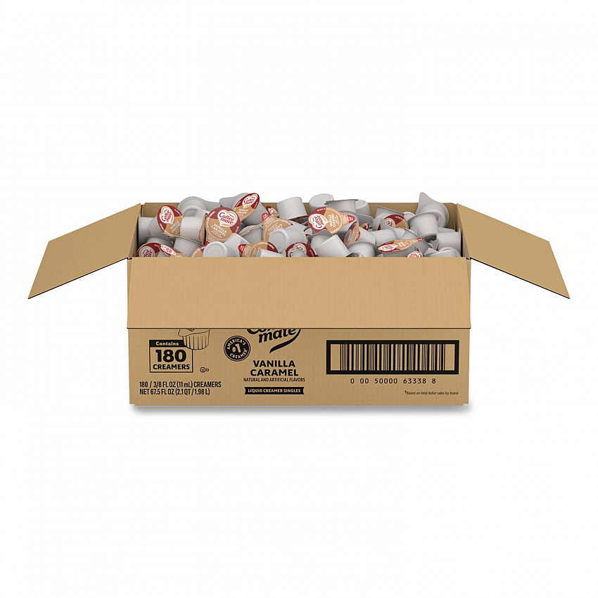 Bulk Liquid Coffee Creamer, Vanilla Caramel, 0.38 oz Mini Cups, 180/Carton (63338CT)