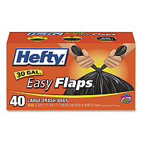 Easy Flaps Trash Bags, Tie-Flap, 30 gal, 0.85 mil, 30" x 33", Black, 40 Bags/Box, 6 Boxes/Carton (E27744CT)
