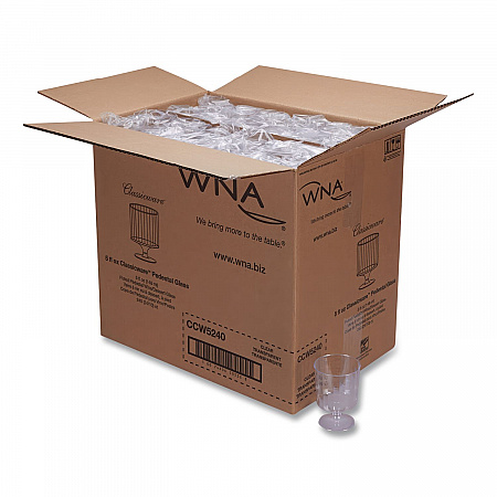 Classic Crystal Plastic Wine Glasses on Pedestals, 5 oz, Clear, 10/Pack, 24 Packs/Carton (CCW5240)