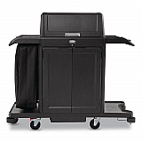 Housekeeping Cart with Hood and Doors, Plastic, 4 Shelves,1 Bin, 24.4 x 62.4 x 56.9, Black (2202587)