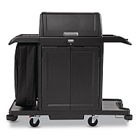 Housekeeping Cart with Hood and Doors, Plastic, 4 Shelves,1 Bin, 24.4 x 62.4 x 56.9, Black (2202587)