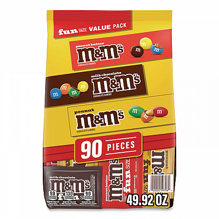 Milk Chocolate, Peanut and Peanut Butter Fun Size Variety Pack, Assorted Flavors, Individually Wrapped, 90 Pieces (22002630)
