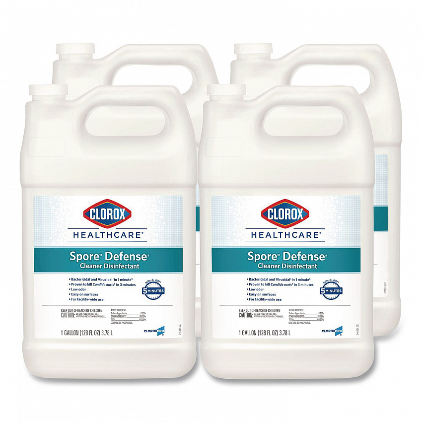 Spore Defense Cleaner Disinfectant, Closed System, Unscented, 1 gal Refill Bottle, 4/Carton (32122)