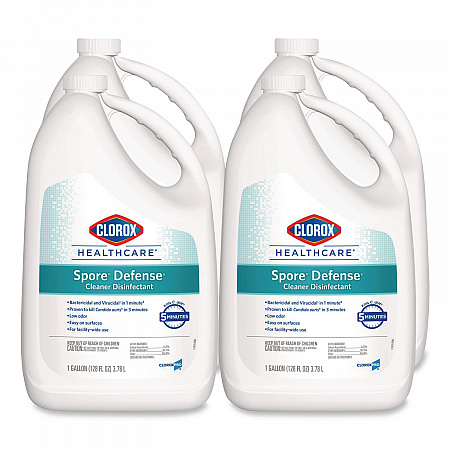 Spore Defense Cleaner Disinfectant, Open System, Unscented, 1 gal Refill Bottle, 4/Carton (32409)