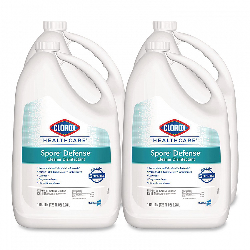 Spore Defense Cleaner Disinfectant, Open System, Unscented, 1 gal Refill Bottle, 4/Carton (32409)