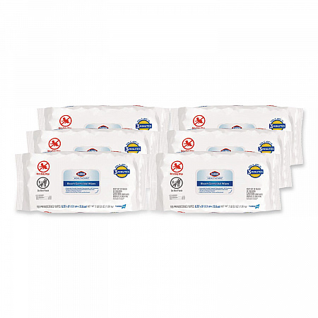 Bleach Germicidal Wipes, Disinfectant Wipes, 1-Ply, 6.75 x 9, Unscented, White, 100 Wipes/Flex-Pack, 6 Flex-Packs/Carton (32621)