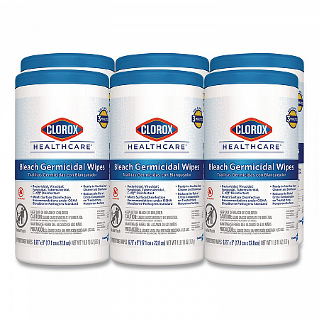 Bleach Germicidal Wipes, 1-Ply, 6.75 x 9, Unscented, White, 70/Canister, 6 Canisters/Carton (35309CT)