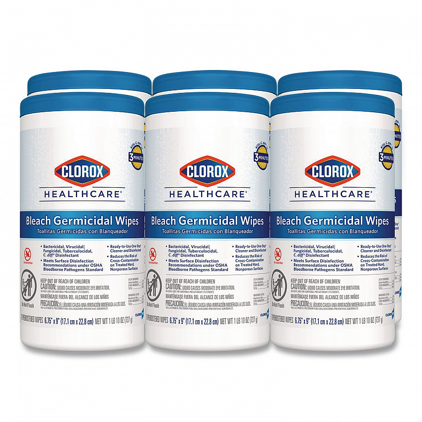 Bleach Germicidal Wipes, 1-Ply, 6.75 x 9, Unscented, White, 70/Canister, 6 Canisters/Carton (35309CT)
