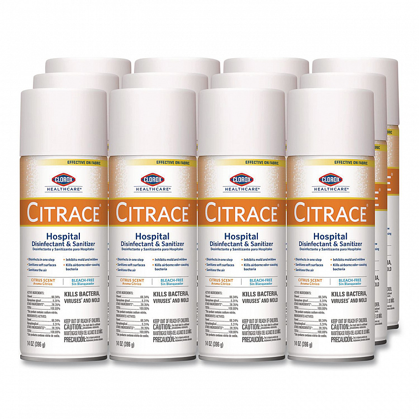 Citrace Hospital Disinfectant and Sanitizer, Citrus Scent, 14 oz Aerosol Spray, 12/Carton (49100)