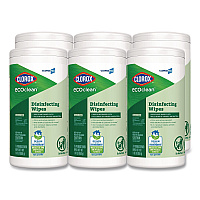 CloroxPro EcoClean Disinfecting Wipes, 1-Ply, 8 x 7, Unscented, White, 75 Count, 6/Carton (60605CT)