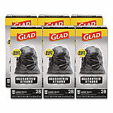Guaranteed Strong Large Drawstring Trash Bags, Three-Ply, 30 gal, 1.05 mil, 30 x 33, Black, 28 Bags/Box, 6 Boxes/Carton (78966)