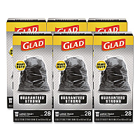 Guaranteed Strong Large Drawstring Trash Bags, Three-Ply, 30 gal, 1.05 mil, 30 x 33, Black, 28 Bags/Box, 6 Boxes/Carton (78966)