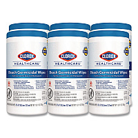 Bleach Germicidal Wipes, 1-Ply, 6 x 5, Unscented, White, 150/Canister, 6 Canisters/Carton (30577CT)