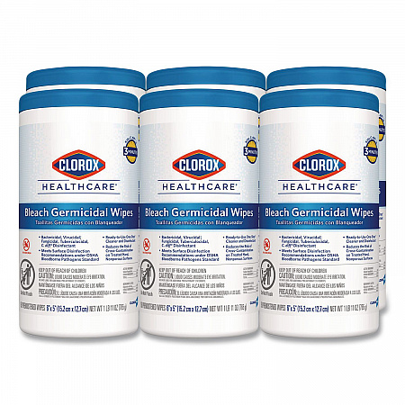 Bleach Germicidal Wipes, 1-Ply, 6 x 5, Unscented, White, 150/Canister, 6 Canisters/Carton (30577CT)