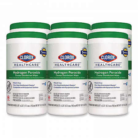Hydrogen Peroxide Cleaner Disinfectant Wipes, 5.75 x 6.75, Unscented, White, 155/Canister, 6 Canisters/Carton (30825)